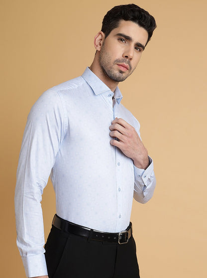 Light Blue Printed Slim Fit Formal Shirt | Metal