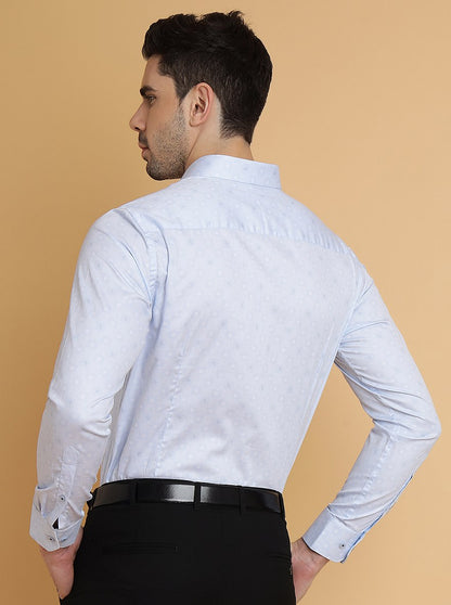 Light Blue Printed Slim Fit Formal Shirt | Metal