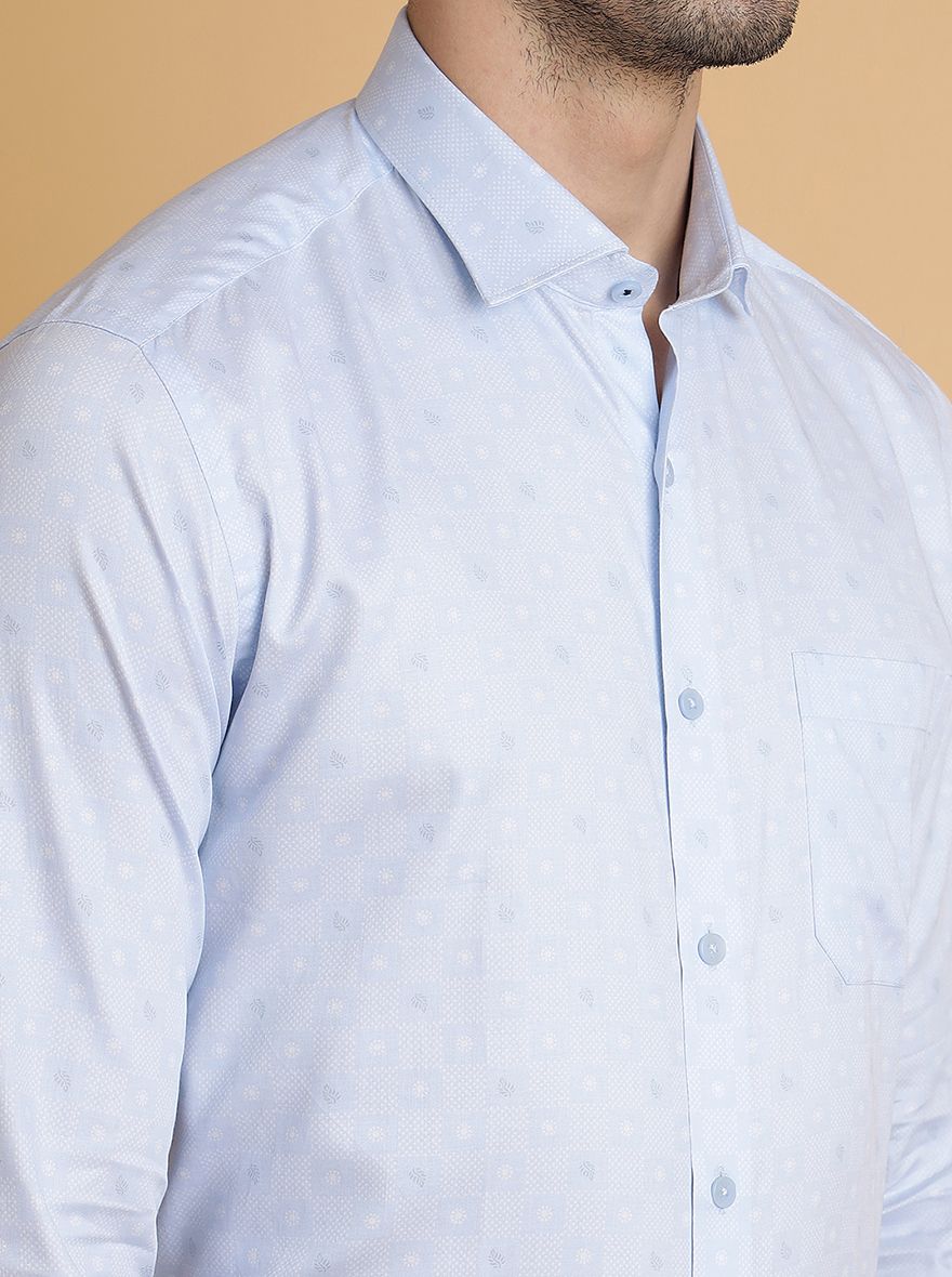 Light Blue Printed Slim Fit Formal Shirt | Metal