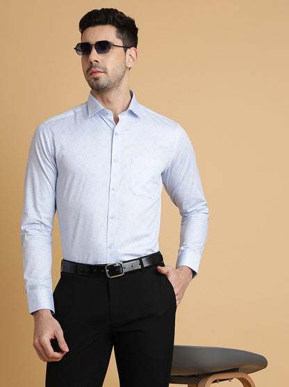 Light Blue Printed Slim Fit Formal Shirt | Metal