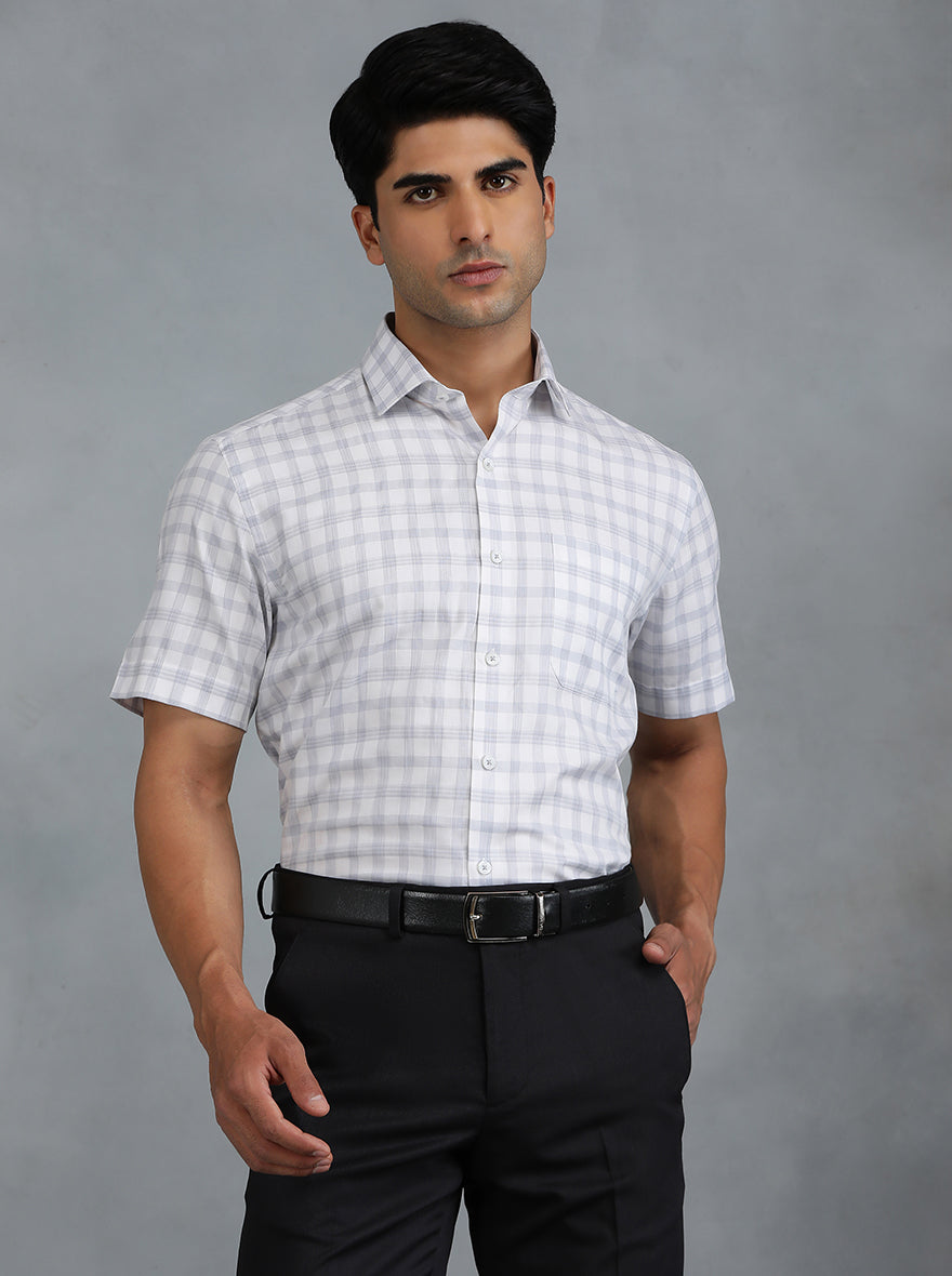 Grey Checked Regular Fit Formal Shirt | Greenfibre