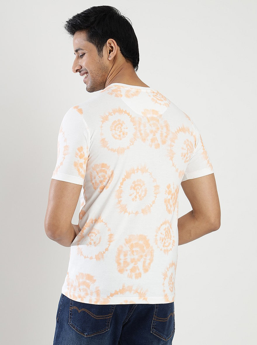 Orange Printed Slim Fit T-Shirt | Greenfibre