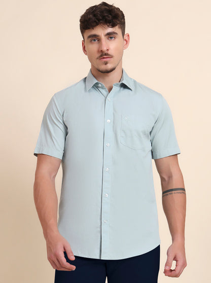 Mint Green Solid Smart Fit Semi Casual Shirt | Greenfibre