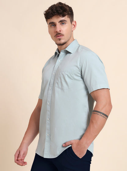 Mint Green Solid Smart Fit Semi Casual Shirt | Greenfibre