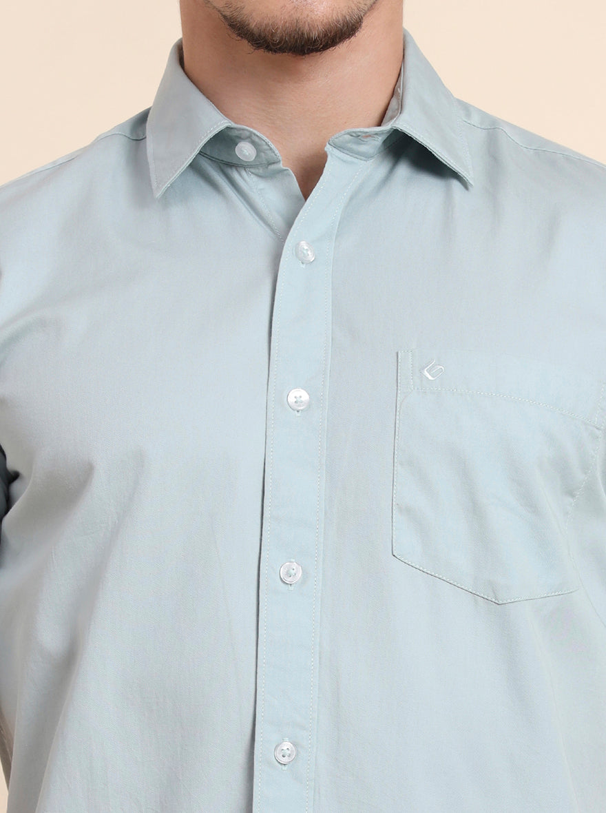 Mint Green Solid Smart Fit Semi Casual Shirt | Greenfibre
