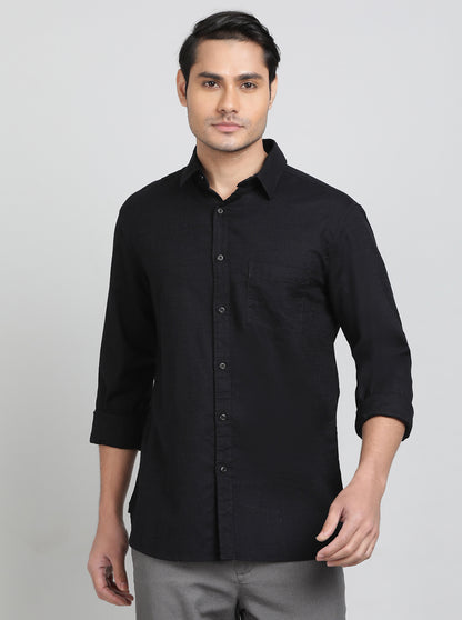 Black Solid Slim Fit Casual Shirt | JadeBlue