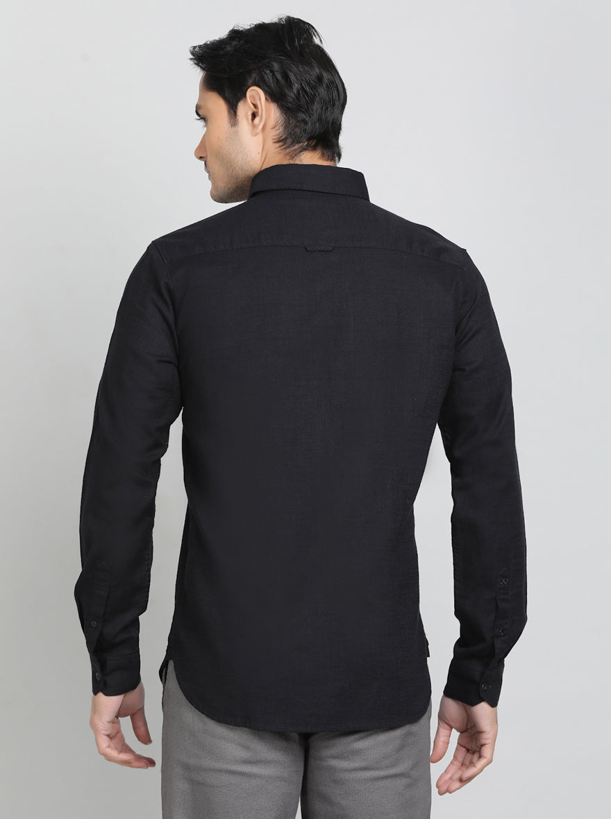 Black Solid Slim Fit Casual Shirt | JadeBlue
