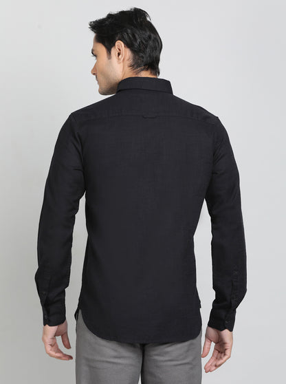 Black Solid Slim Fit Casual Shirt | JadeBlue