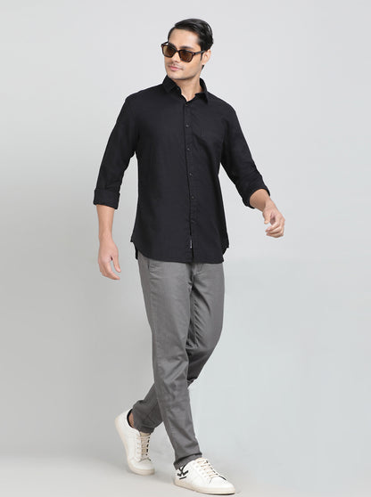Black Solid Slim Fit Casual Shirt | JadeBlue