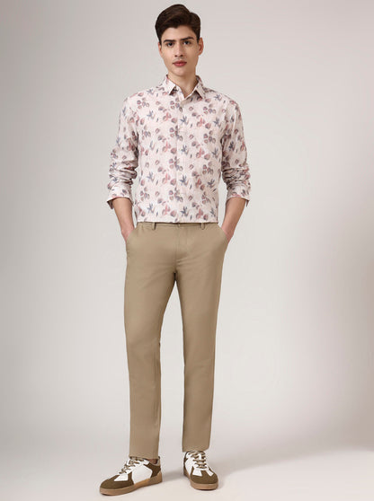 Camel Beige Checked Uno Fit Casual Trouser | JadeBlue