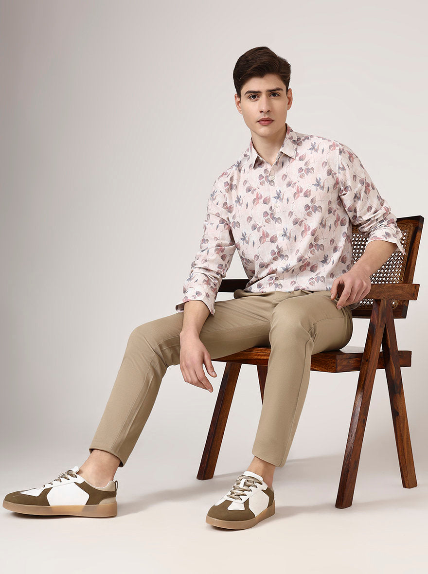 Camel Beige Checked Uno Fit Casual Trouser | JadeBlue