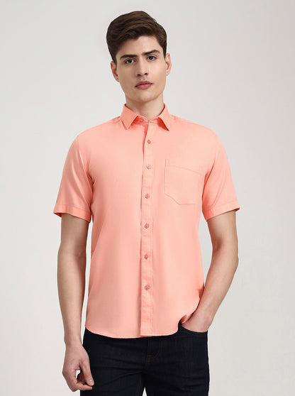 Pink Solid Tailored Fit Semi Casual Shirt | JadeBlue