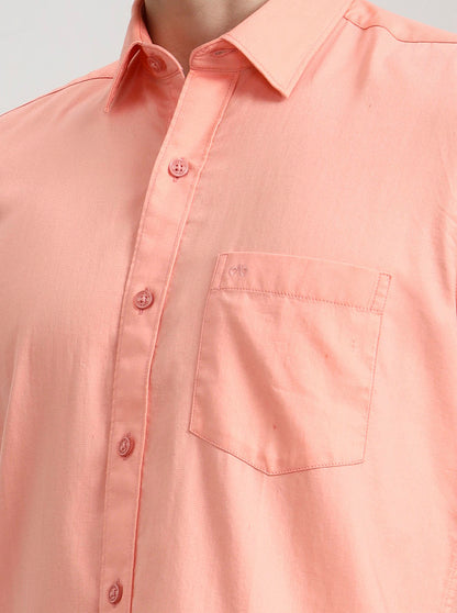 Pink Solid Tailored Fit Semi Casual Shirt | JadeBlue