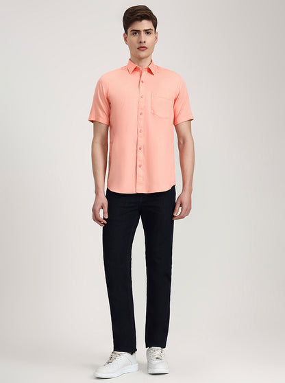 Pink Solid Tailored Fit Semi Casual Shirt | JadeBlue