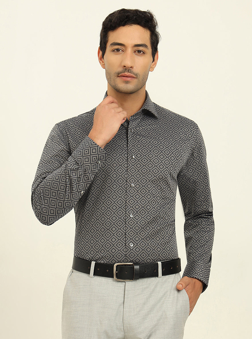 Black Printed Slim Fit Formal Shirt | JadeBlue Super Luxe