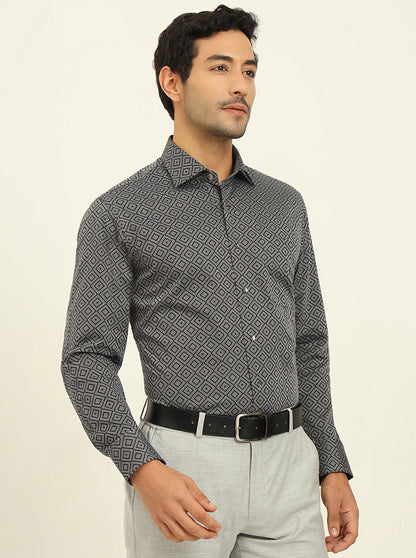 Black Printed Slim Fit Formal Shirt | JadeBlue Super Luxe