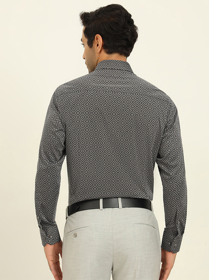 Black Printed Slim Fit Formal Shirt | JadeBlue Super Luxe