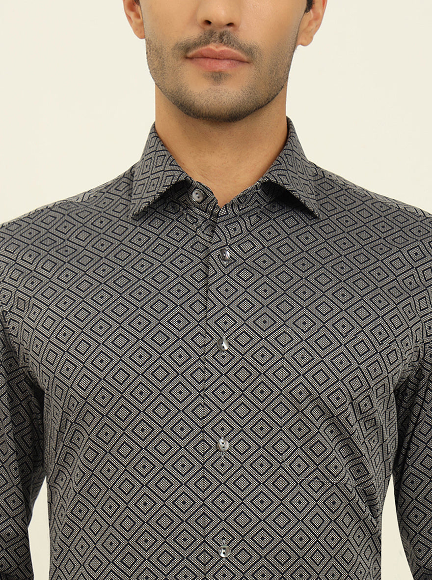 Black Printed Slim Fit Formal Shirt | JadeBlue Super Luxe