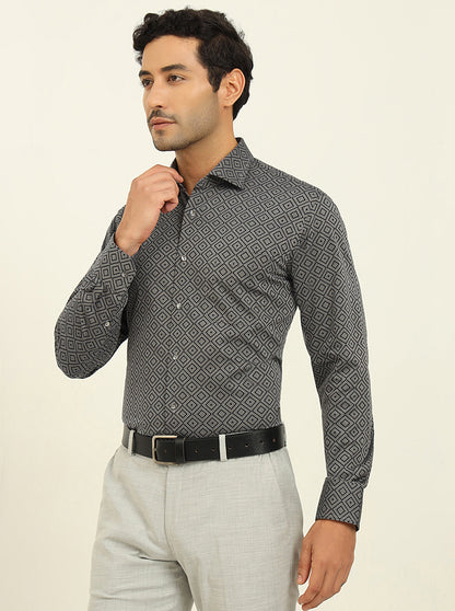 Black Printed Slim Fit Formal Shirt | JadeBlue Super Luxe