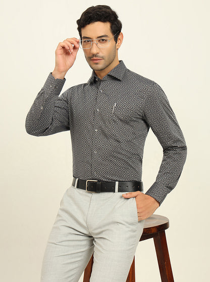 Black Printed Slim Fit Formal Shirt | JadeBlue Super Luxe