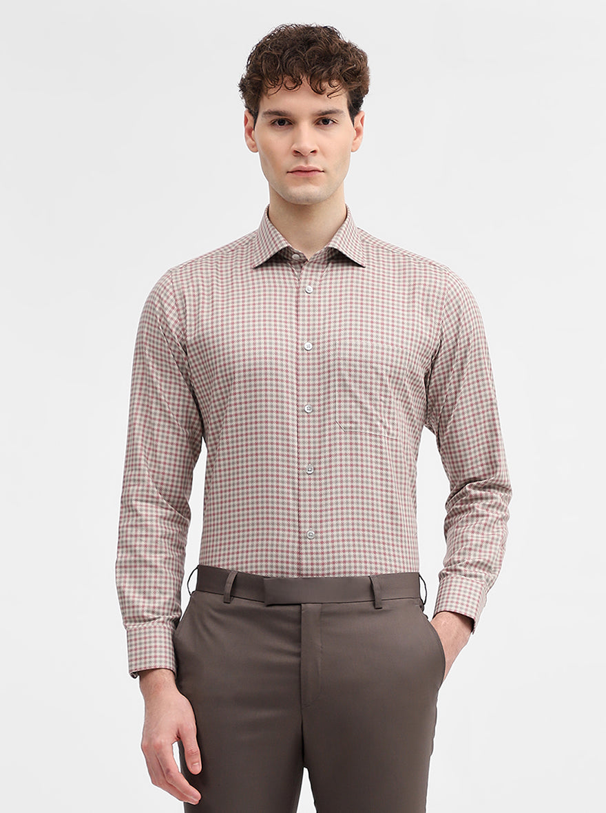 Fawn & Carrot Checked Slim Fit Formal Shirt | Metal