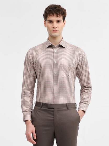 Fawn & Carrot Checked Slim Fit Formal Shirt | Metal