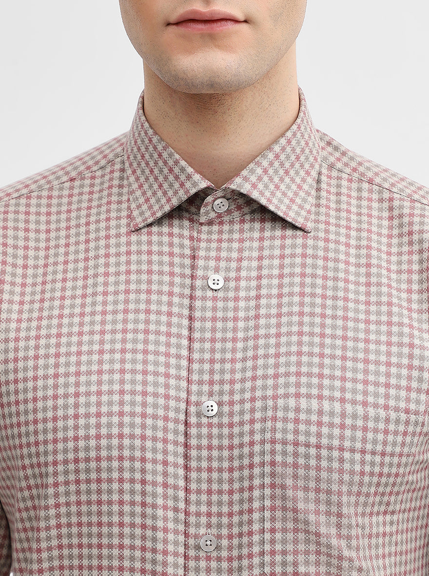 Fawn & Carrot Checked Slim Fit Formal Shirt | Metal