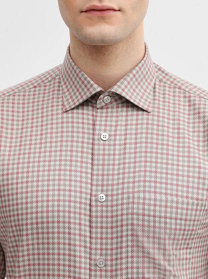 Fawn & Carrot Checked Slim Fit Formal Shirt | Metal