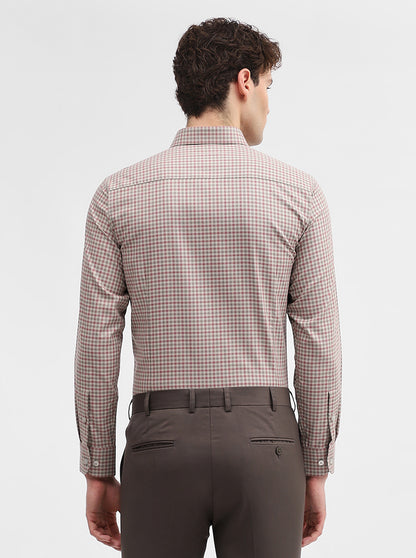 Fawn & Carrot Checked Slim Fit Formal Shirt | Metal