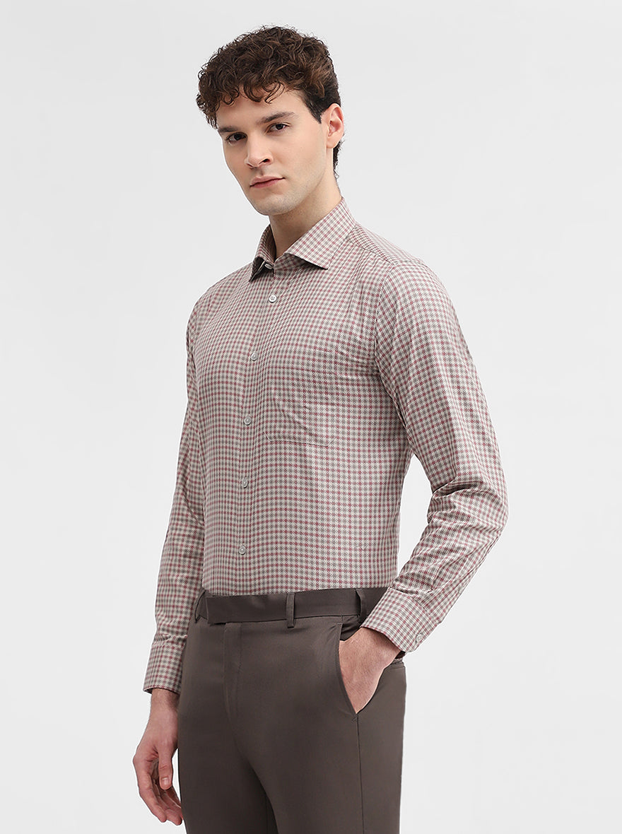 Fawn & Carrot Checked Slim Fit Formal Shirt | Metal