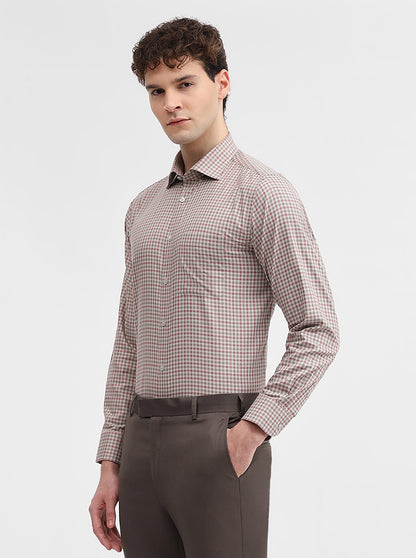Fawn & Carrot Checked Slim Fit Formal Shirt | Metal