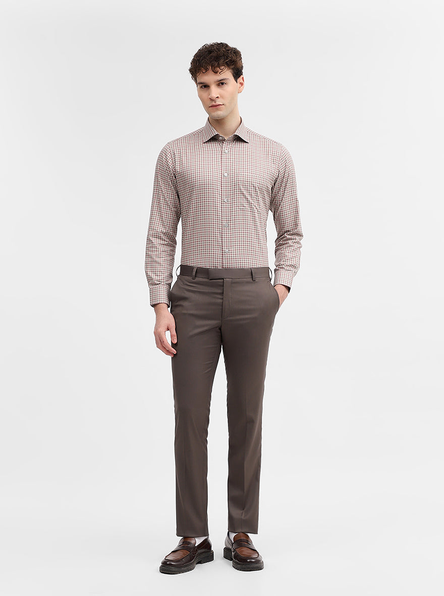 Fawn & Carrot Checked Slim Fit Formal Shirt | Metal