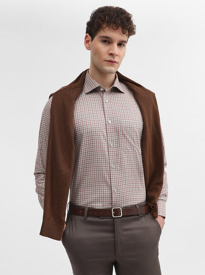 Fawn & Carrot Checked Slim Fit Formal Shirt | Metal