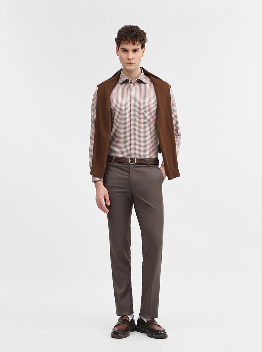 Fawn & Carrot Checked Slim Fit Formal Shirt | Metal