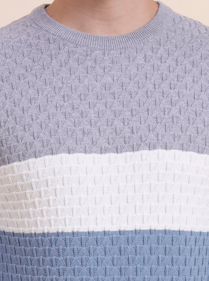 Grey & Blue Striped Slim Fit T-Shirt | JadeBlue