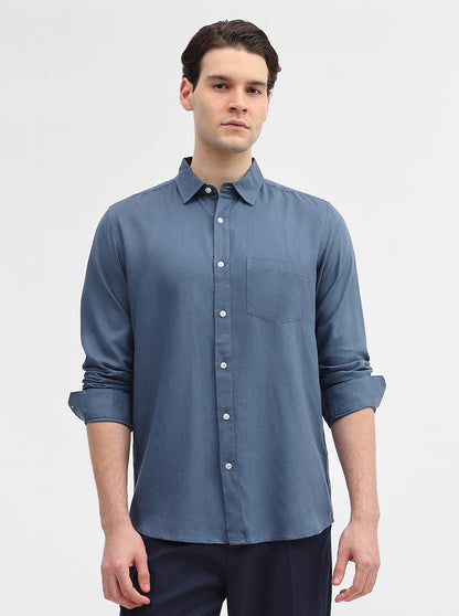 Blue Solid Slim Fit Casual Shirt | JadeBlue