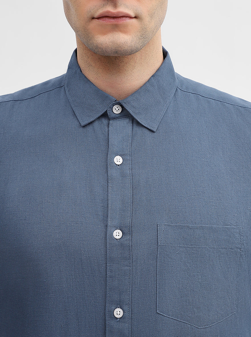 Blue Solid Slim Fit Casual Shirt | JadeBlue