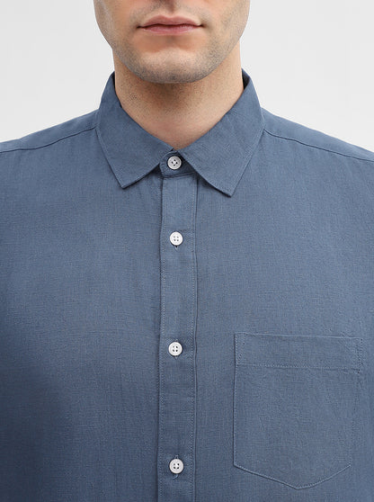 Blue Solid Slim Fit Casual Shirt | JadeBlue