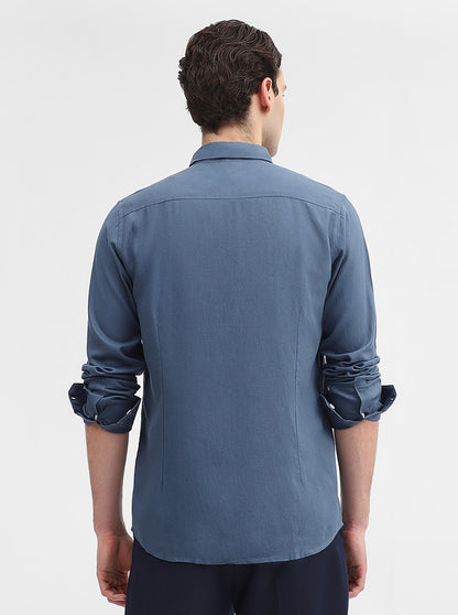 Blue Solid Slim Fit Casual Shirt | JadeBlue