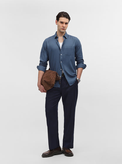 Blue Solid Slim Fit Casual Shirt | JadeBlue