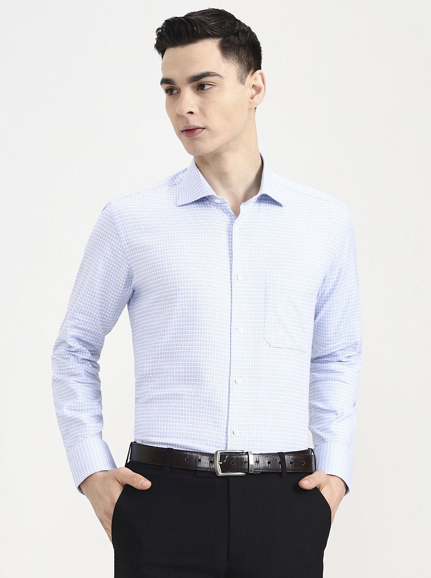 Light Blue Printed Slim Fit Formal Shirt | JadeBlue Super Luxe