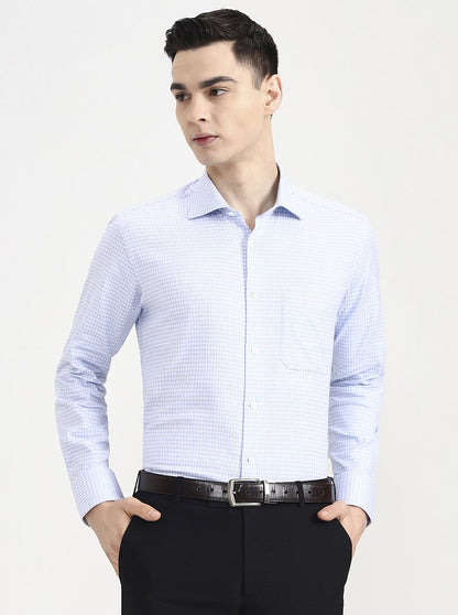 Light Blue Printed Slim Fit Formal Shirt | JadeBlue Super Luxe