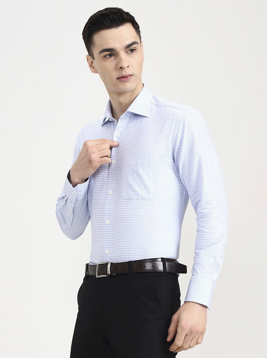 Light Blue Printed Slim Fit Formal Shirt | JadeBlue Super Luxe