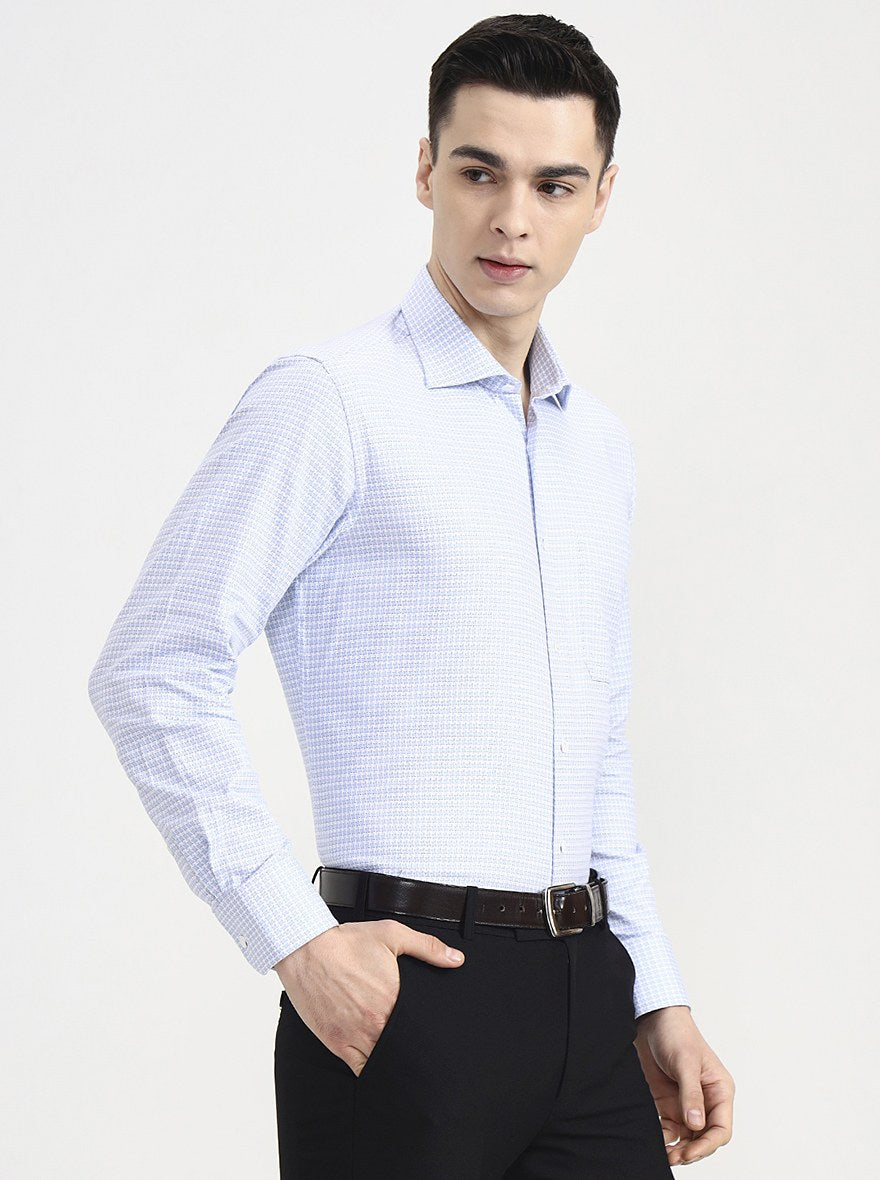 Light Blue Printed Slim Fit Formal Shirt | JadeBlue Super Luxe