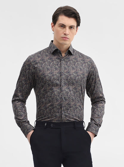 Blue & Grey Printed Slim Fit Party Wear Shirt | Wyre