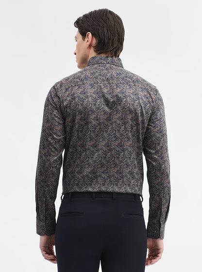 Blue & Grey Printed Slim Fit Party Wear Shirt | Wyre