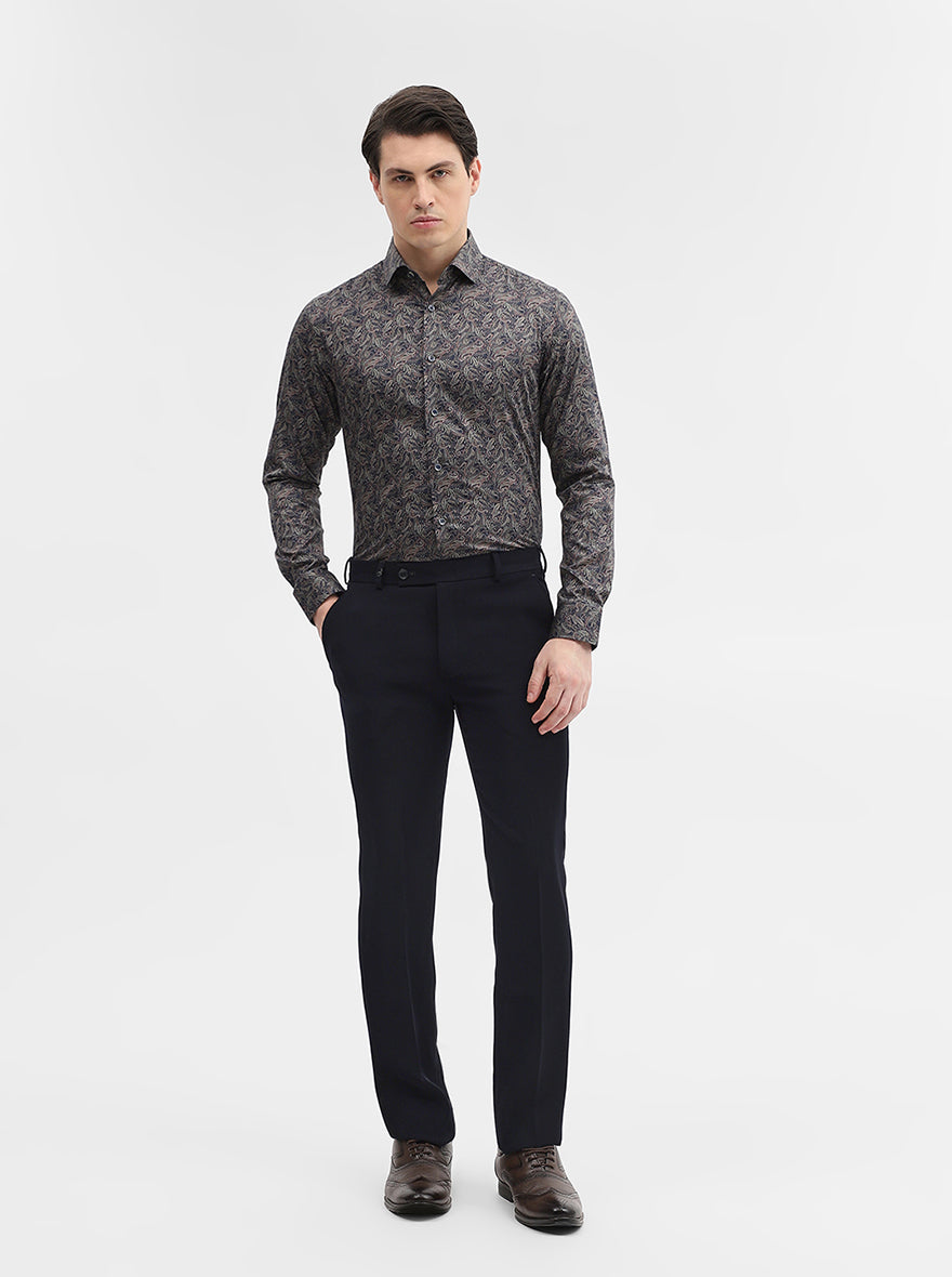 Blue & Grey Printed Slim Fit Party Wear Shirt | Wyre