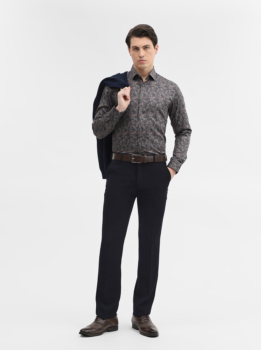Blue & Grey Printed Slim Fit Party Wear Shirt | Wyre