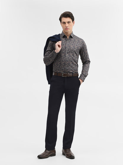 Blue & Grey Printed Slim Fit Party Wear Shirt | Wyre