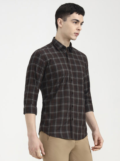 Chocolaty Brown Checked Tailored Fit Semi Casual Shirt | JadeBlue